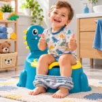 Olita Dino Albastru cu Spatar Vas Detasabil si Design Ergonomic pentru Copii