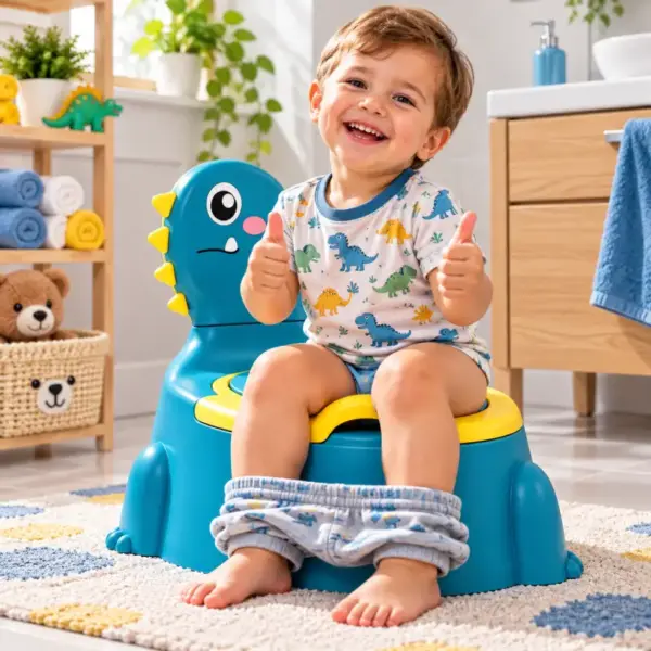 Olita Dino Albastru cu Spatar Vas Detasabil si Design Ergonomic pentru Copii