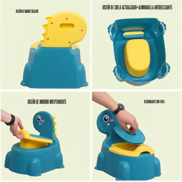 Olita Dino Albastru cu Spatar Vas Detasabil si Design Ergonomic pentru Copii