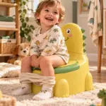 Olita Dino Galben cu Spatar Vas Detasabil si Design Ergonomic pentru Copii