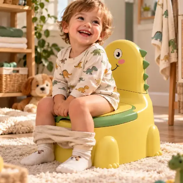 Olita Dino Galben cu Spatar Vas Detasabil si Design Ergonomic pentru Copii