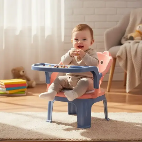 Scaun pentru Copii cu Masuta Detasabila si Suport Pahar Ursulet Roz/Albastru