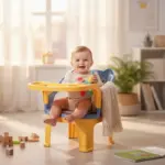 Scaun pentru Copii cu Masuta Detasabila si Suport Pahar Ursulet Galben/Albastru