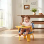 Scaun pentru Copii cu Masuta Detasabila si Suport Pahar Ursulet Galben/Albastru