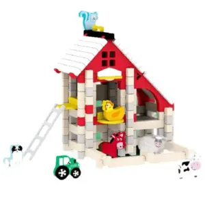 Set de Constructie Ferma cu Animale din Lemn cu Grajd si Tractor
