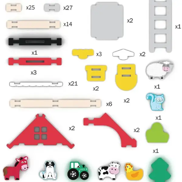 Set de Constructie Ferma cu Animale din Lemn cu Grajd si Tractor