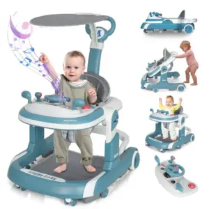 Premergator Multifunctional 4 in 1 pentru Bebelusi cu Centru de Activitati Muzicale Albastru