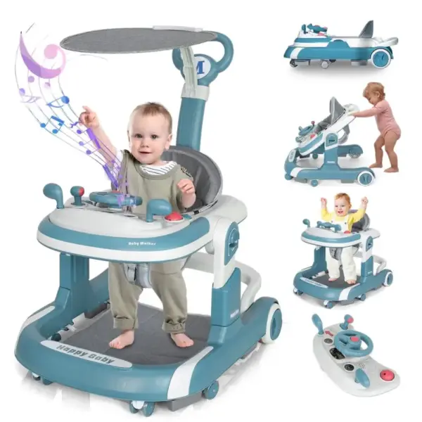 Premergator Multifunctional 4 in 1 pentru Bebelusi cu Centru de Activitati Muzicale Albastru