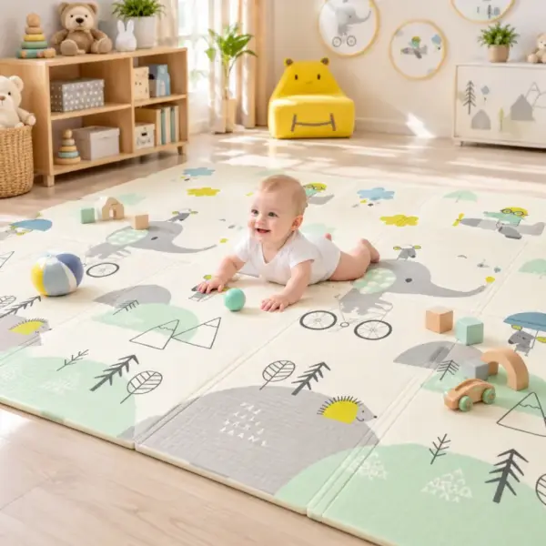 Covor Joaca Pliabil si Reversibil cu Animalute 200x180 cm pentru Bebelusi