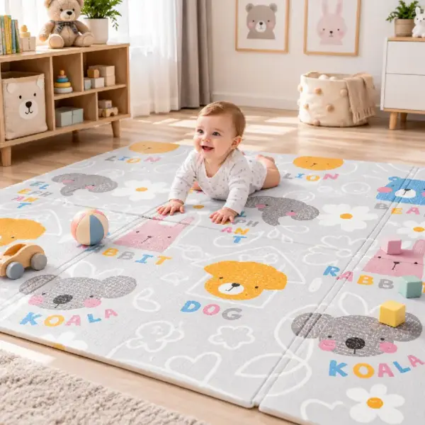 Covor de Joaca Termic Pliabil si Reversibil 180x200x1 cm pentru Bebelusi si Copii