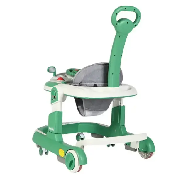 Premergator Multifunctional cu Maner de Impins Volan Interactiv Verde pentru Bebelusi