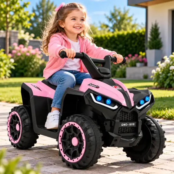 ATV Electric cu 4 Roti Ghidon Sport si Design Off-Road Roz-Negru pentru Copii