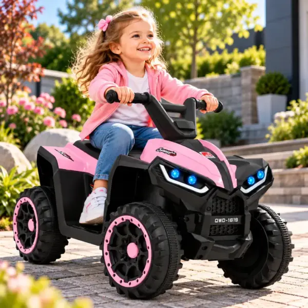 ATV Electric cu 4 Roti Ghidon Sport si Design Off-Road Roz-Negru pentru Copii