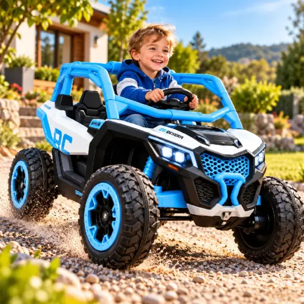 Masinuta Electrica Buggy ATV Off-Road cu Roti Mari Design Sport Albastru pentru Copii