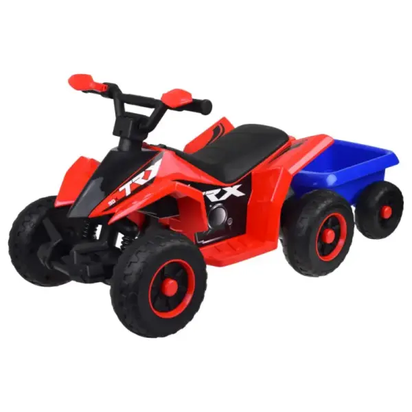 ATV Electric cu Remorca Detasabila Design Off-Road Rosu-Negru pentru Copii
