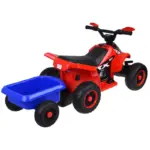 ATV Electric cu Remorca Detasabila Design Off-Road Rosu-Negru pentru Copii ATV Electric cu Remorca Detasabila Design Off-Road Rosu-Negru pentru Copii