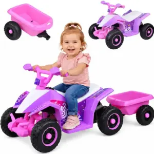 ATV Electric cu Remorca Detasabila Design Off-Road Roz pentru Copii