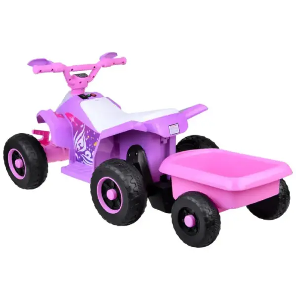 ATV Electric cu Remorca Detasabila Design Off-Road Roz pentru Copii